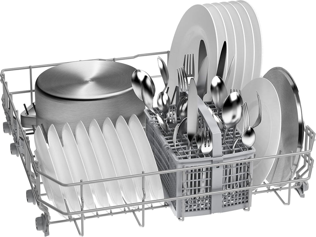 Bosch SMU4ETS08E, Serie 4, Smarter Unterbau-Geschirrspüler 60 cm, Besteckkorb, Spülmaschine mit Programmassistent, besonders Leise, höhenverstellbarer Oberkorb, Automatische Türöffnung, Edelstahl