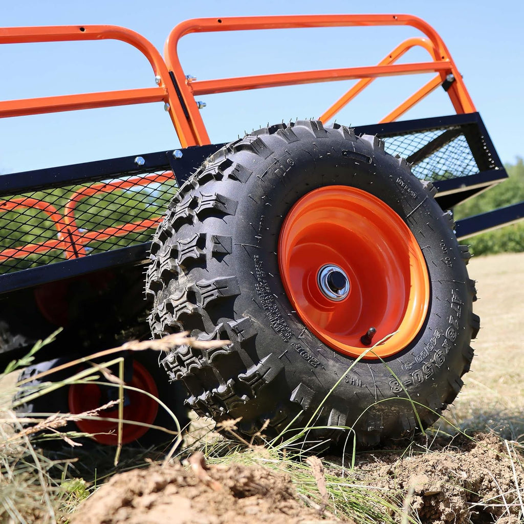 Wiltec Kippanhänger bis 680 kg für Rasentraktor, Anhänger Kipper 216 x 122 x 76,2 cm mit Gitter u. abnehmbaren Seitenwänden, Anhänger mit Kippfunktion