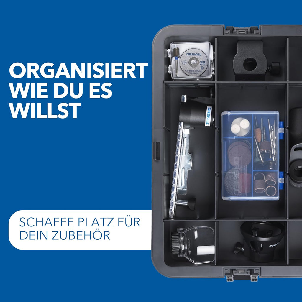 Dremel 8240 Akku-Multitool 12V 2Ah, Multifunktionswerkzeug Set mit 2 Akkus, 5 Auf-und Vorsätze, 1 Dremel BOX, 65 Zubehören zum Schneiden, Gravieren, Schleifen, Polieren, Schärfen, Bohren