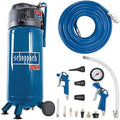 Scheppach Kompressor HC51V (1500W, 50 L, 10 bar, Ansaugleistung 220 l/min, Druckminderer, ölfrei, stehende platzsparende Bauweise) - inkl. 13-teiligem Druckluft-Werkzeug-Set + 15 m Gewebeschlauch
