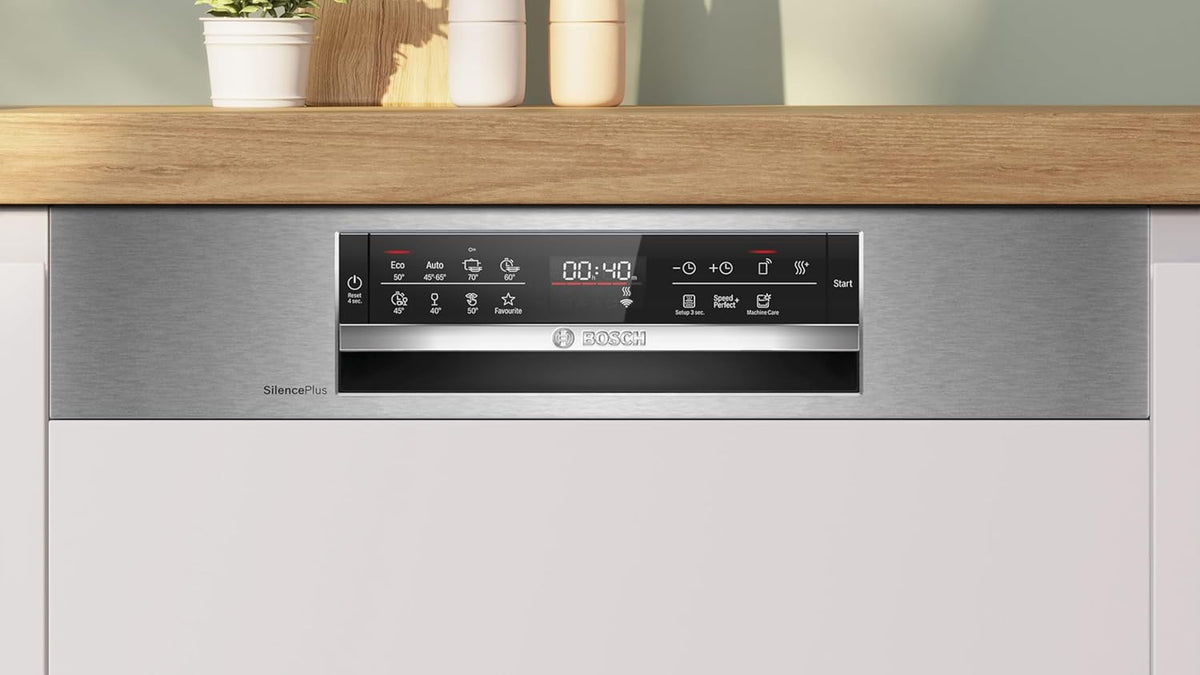 Bosch SMU4ETS08E, Serie 4, Smarter Unterbau-Geschirrspüler 60 cm, Besteckkorb, Spülmaschine mit Programmassistent, besonders Leise, höhenverstellbarer Oberkorb, Automatische Türöffnung, Edelstahl