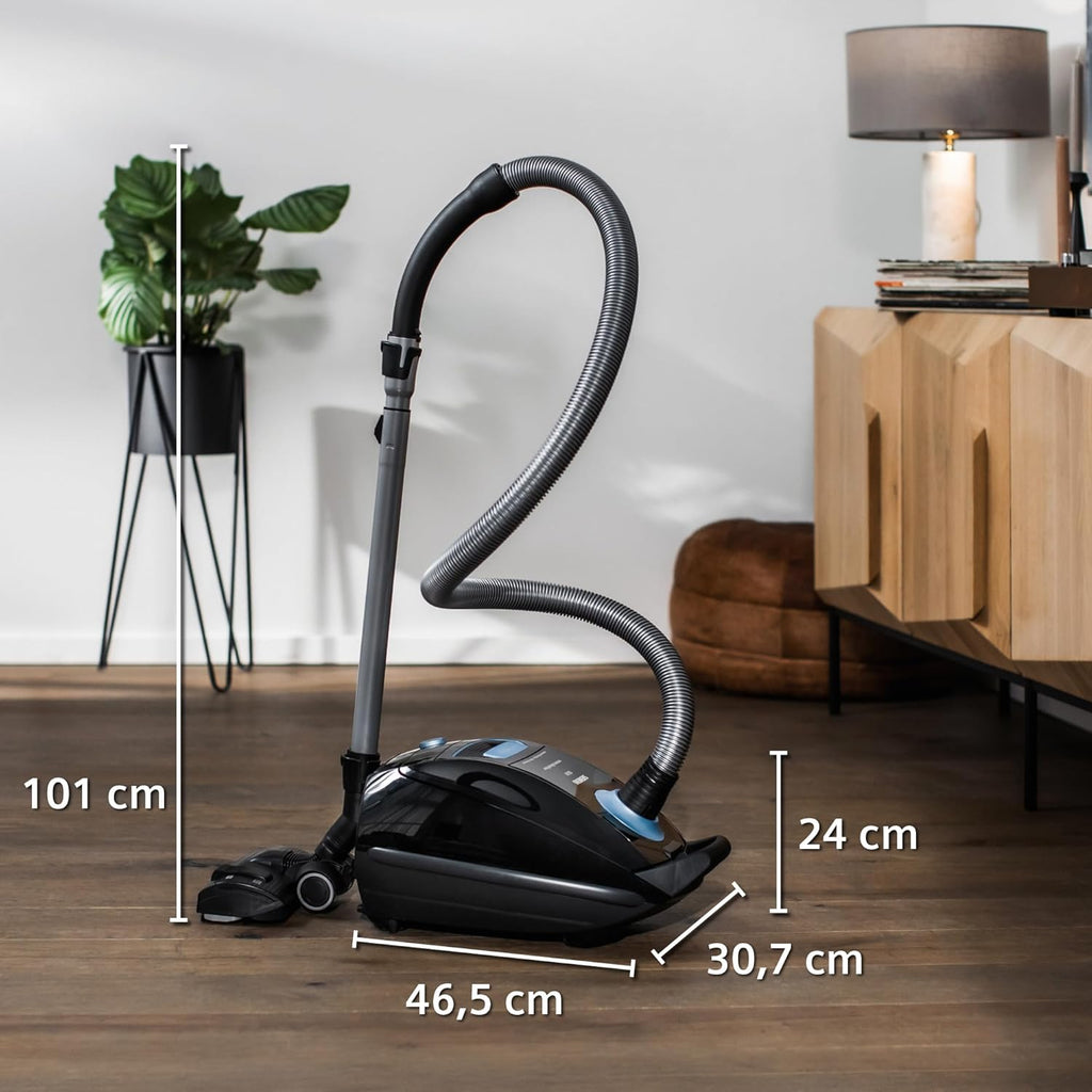 Siemens Staubsauger mit Beutel Q5.0 Extreme silencePower VSQ5X1232, für Allergiker, Hygiene-Filter, Starke Saugleistung auf Parkett, Teppich und Fliesen, langes Kabel, Made in Germany, 850 W, schwarz