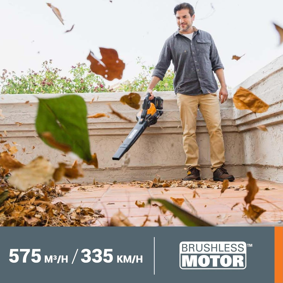WORX WG583E Akku-Laubbläser/Laubsauger 40V - 3-in-1 Multifunktion zum Laub Zusammenkehren, Aufsaugen  und  Mulchen - Luftgeschwindigkeit 335 km/h - Luftmenge 575 m3/h - inkl. 2x4Ah Akkus  und  Ladegerät