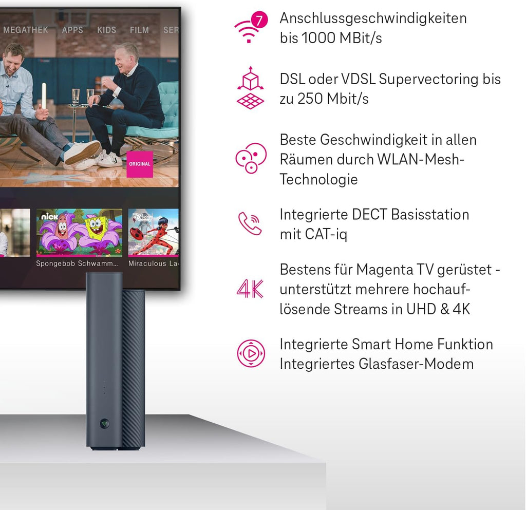 Telekom Router Speedport 7 I Wi-Fi 7 Router für Telekom-Anschluss I Glasfaser-Modem I Bis zu 6.760 Mbit/s | Mesh-Technologie & Magenta SmartHome Basis integriert I Ideal für Entertain TV in UHD & 4K