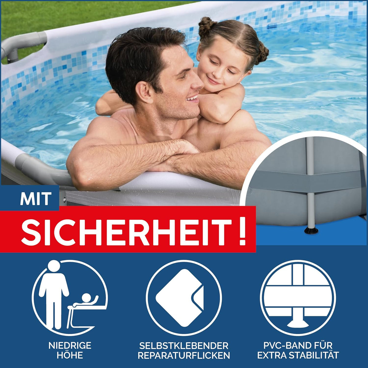 Bestway Power Steel Frame Pool Set, oval, mit Filterpumpe 305 x 200 x 84 cm, grau, 5614A