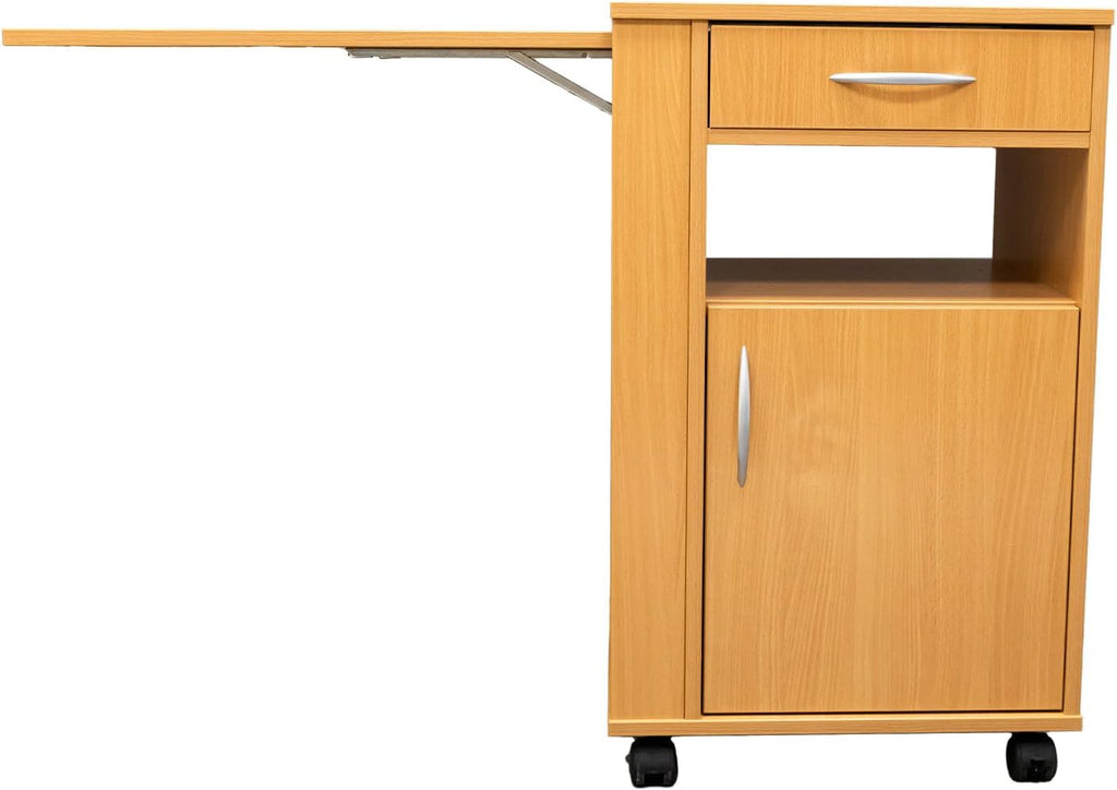 Nachttisch mit Schublade und 4 Rollen – Patientenbett-Schrank, mobil, mit Bremsen – ideal für Pflege, Reha, Krankenhäuser & Zuhause, Buche