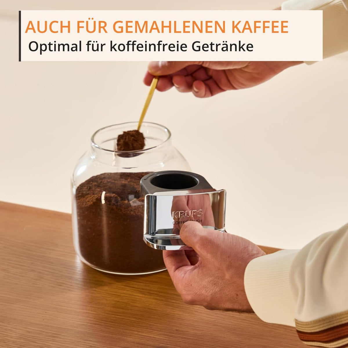 Krups Coffee Crush Extra Kaffeevollautomat, Edelstahlmühle für frisch gemahlenen Kaffee, nur 15 cm breit, smartes Bedienfeld, auch für vorgemahlenen Kaffee, einfache Reinigung, Schwarz, SA4028E0