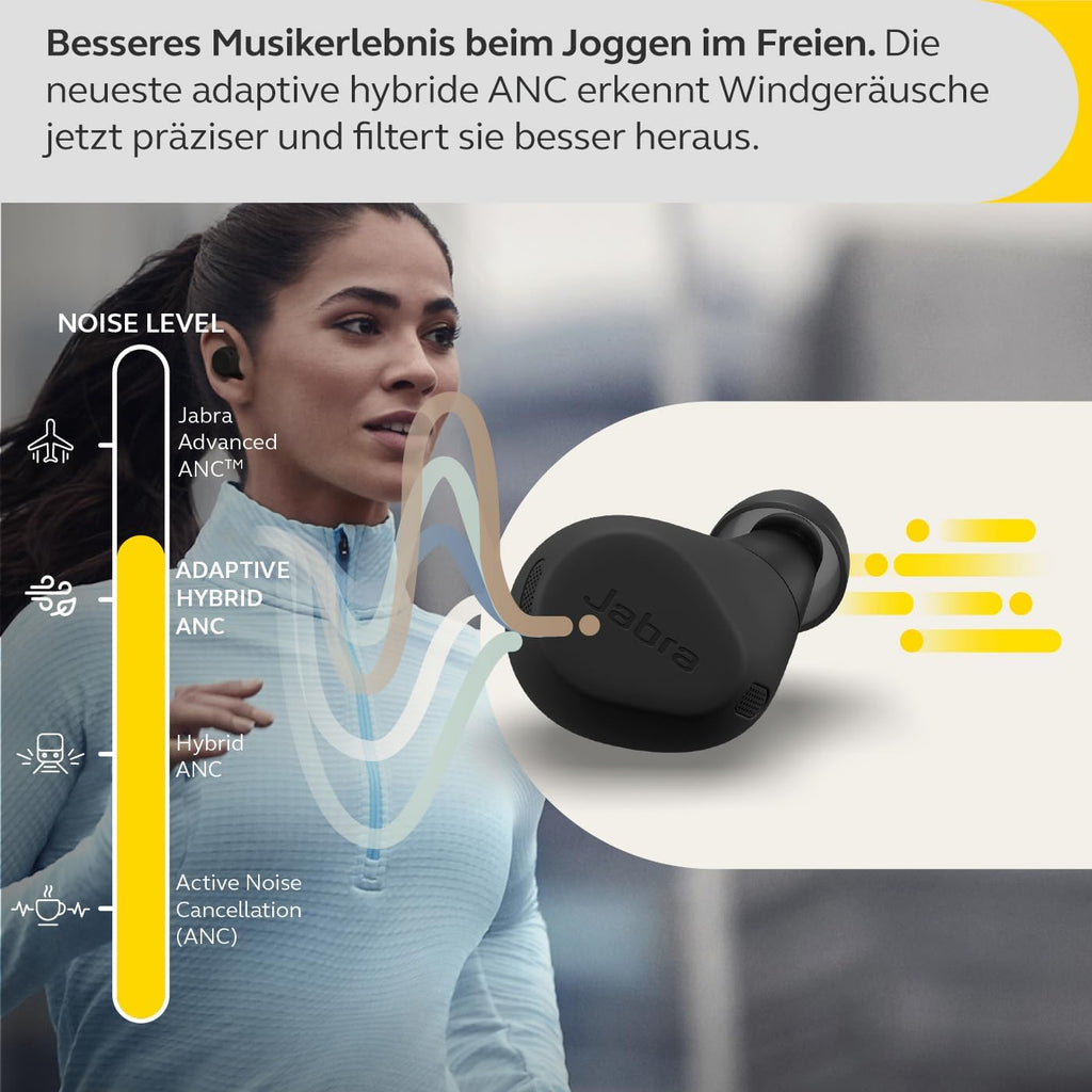 Jabra Elite 8 Active schnurlose In-Ear-Bluetooth-Kopfhörer mit adaptiver, hybrider aktiver Geräuschunterdrückung (ANC) und 6 eingebauten Mikrofonen, Wasser- und schweißresistent - Schwarz