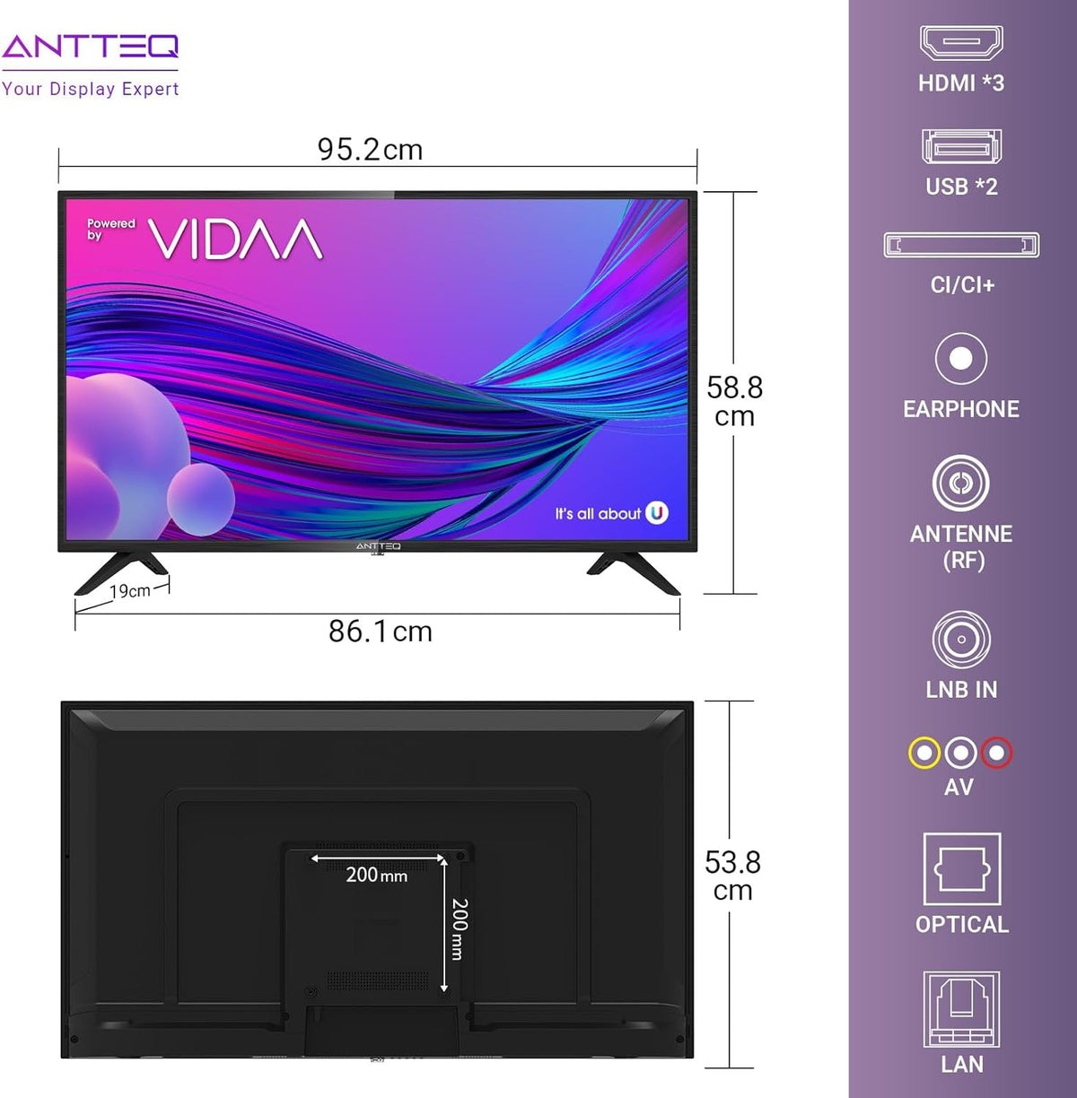 AV42F3 Fernseher 42 Zoll (106 cm) Full HD Smart TV mit HD Triple Tuner (DVB-C/-S2/-T2), App Store, Netflix, Prime Video, Rakuten TV, DAZN, YouTube, UVM, WiFi, Hotelmodus