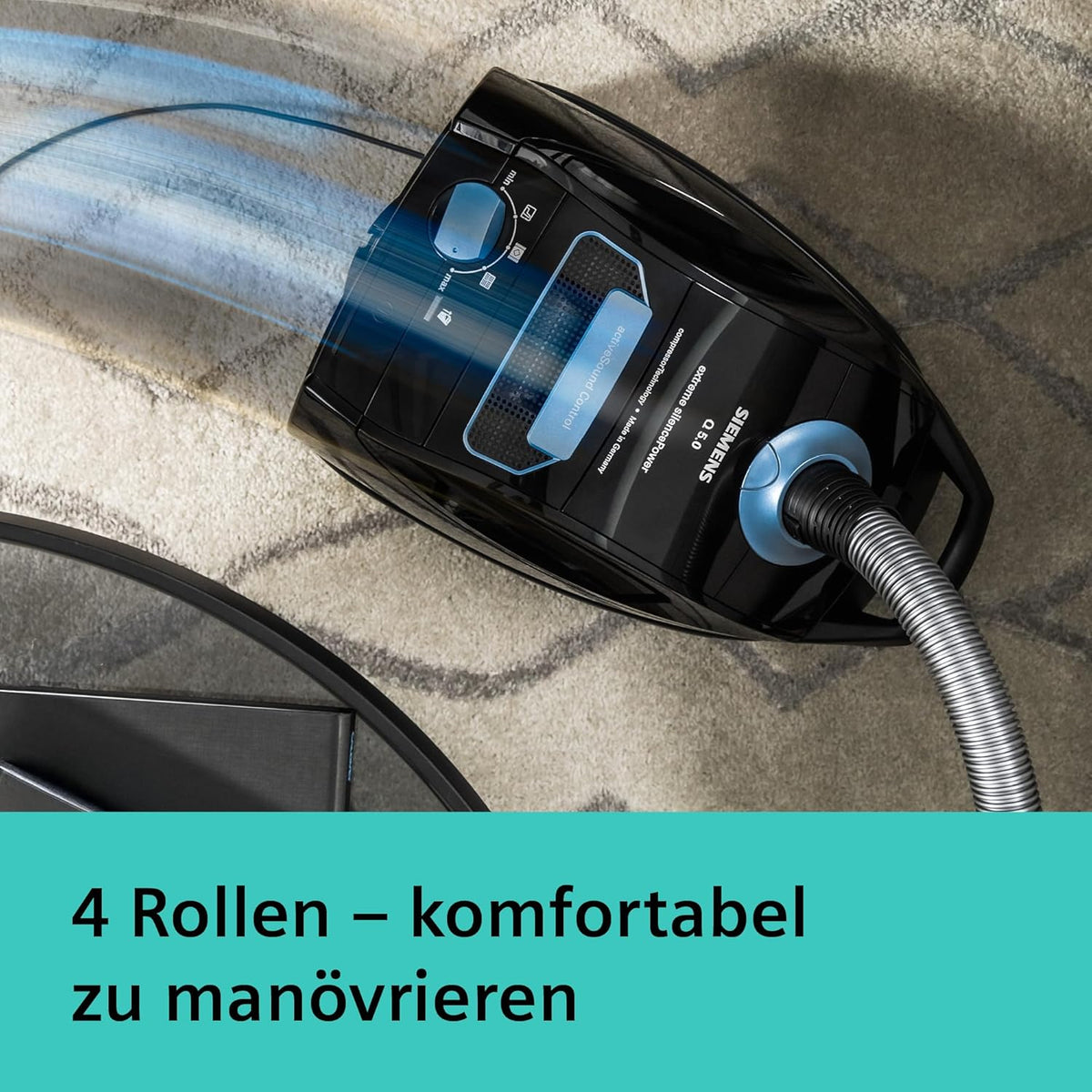 Siemens Staubsauger mit Beutel Q5.0 Extreme silencePower VSQ5X1232, für Allergiker, Hygiene-Filter, Starke Saugleistung auf Parkett, Teppich und Fliesen, langes Kabel, Made in Germany, 850 W, schwarz