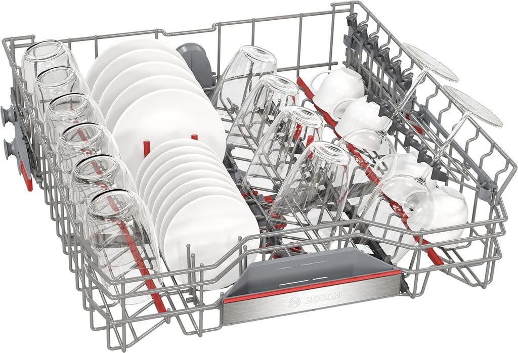 Bosch SMU4ETS08E, Serie 4, Smarter Unterbau-Geschirrspüler 60 cm, Besteckkorb, Spülmaschine mit Programmassistent, besonders Leise, höhenverstellbarer Oberkorb, Automatische Türöffnung, Edelstahl