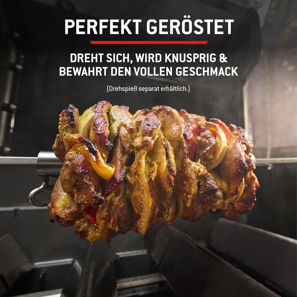 Weber Spirit E-310 Gasgrill / 3 Brenner, Snap-Jet Zündung, Robuste Räder und Warmhalterost, 51 x 46 cm Grillfläche, Kompatibel mit Weber Works Seitenablagen, Schwarz/Silber