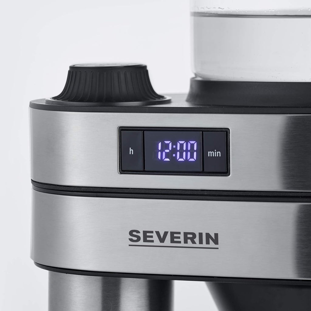 Severin Filterkaffeemaschine "Caprice" mit auslaufsicherer Thermokanne, wie von Hand aufgebrüht, Kaffeebereiter für bis zu 8 Tassen, Kaffeemaschine mit Timer, 1l, Edelstahl-gebürstet/schwarz, KA 5763
