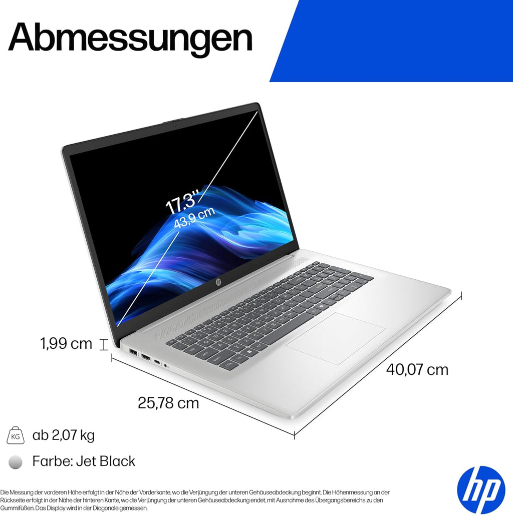 Laptop mit 17,3" FHD Display, Core i7-1355U, 16 GB DDR4 RAM, 1 TB SSD, Iris Grafik, Windows 11, QWERTZ, Silber inkl. 25 GB Dropbox-Speicher für 12 Monate