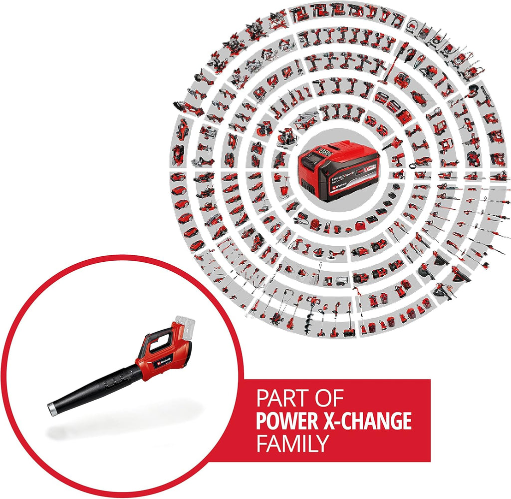 Einhell Akku-Laubbläser GE-LB 36/210 Li E Power X-Change (Li-Ion, 36 V, 816m3/h Blasleistung, Turboschalter, 3-stufiges + abnehmbares Rohr, inkl. 2x3 Ah Akku und Twincharger)