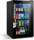 FREEZE. 70L Getränkekühlschrank, Mini-Kühlschrank für 126 Dosen, Glastürkühlschrank, Weinkühler, kleiner Kühlschrank mit Glastür und verstellbaren Regalen für Zuhause/Bar/Büro, frostfrei, Schwarz