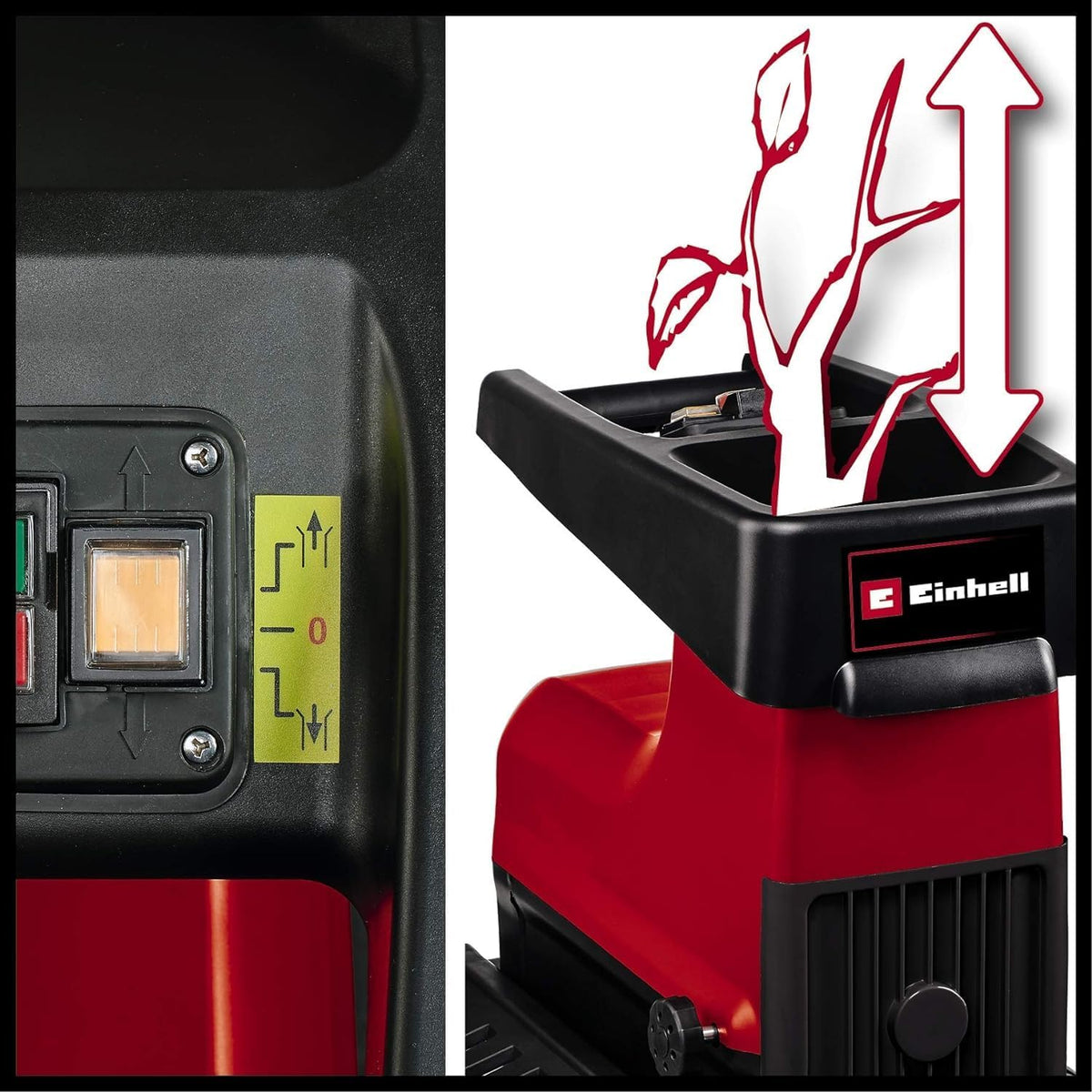 Einhell Elektro-Leisehäcksler GC-RS 60 CB (2800 W, max. 45 mm Aststärke, Schneidwalze, große Trichteröffnung, Drehrichtungsumschalter, transparente 60 L Fangbox, integrierter Sicherheitsschalter)