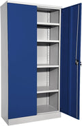 eurokraft | Stahlschrank Nilas | mit 4 Fachböden | HxBxT 1950 x 1000 x 500 mm | lichtgrau/enzianblau