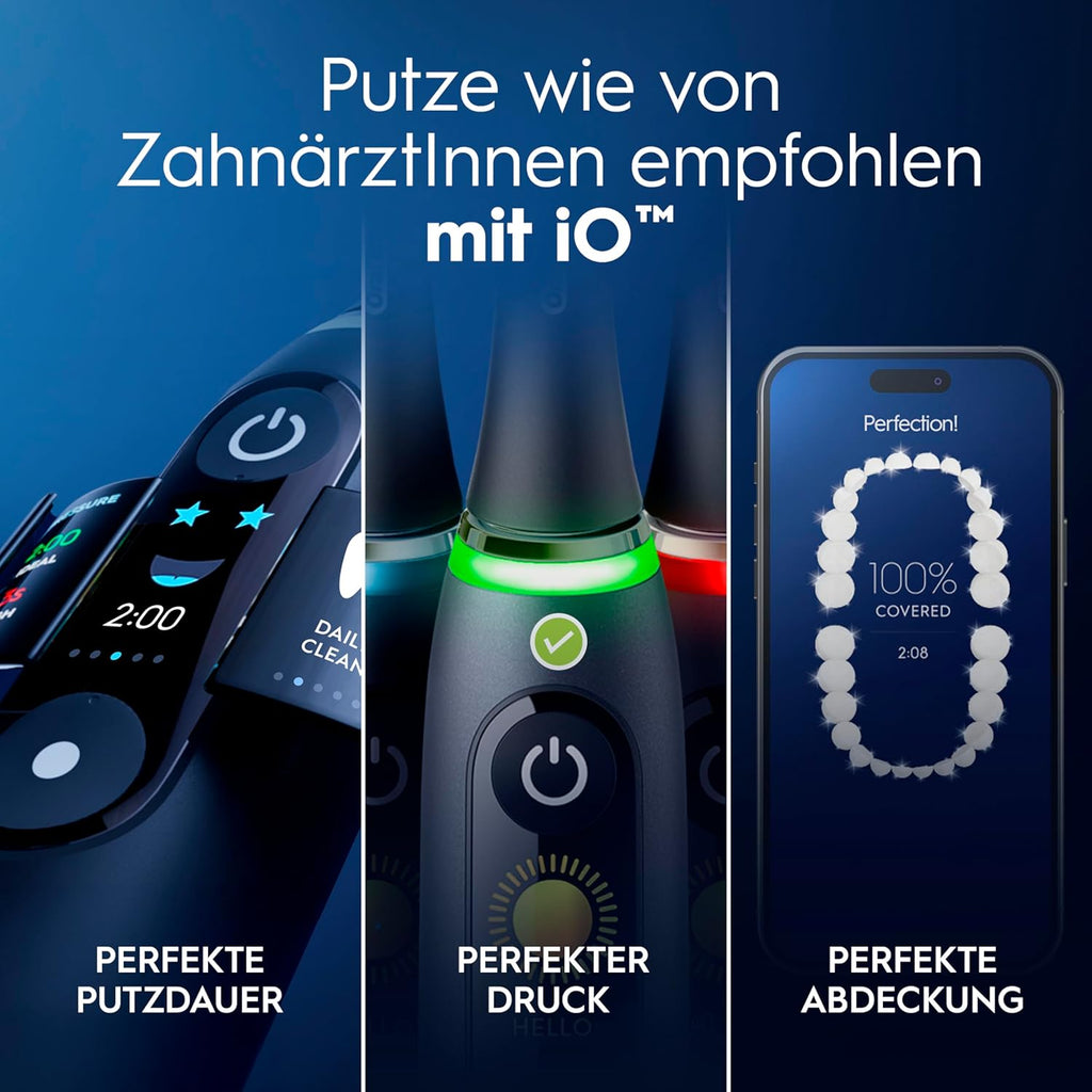 Oral-B iO Series 6 Plus Edition Elektrische Zahnbürste — Electric Toothbrush, Inkl. 3 Aufsteckbürsten, 5 Putzmodi für Zahnpflege, Reise-Etui — Zahnbürste Elektrisch, Designed by Braun, Schwarz