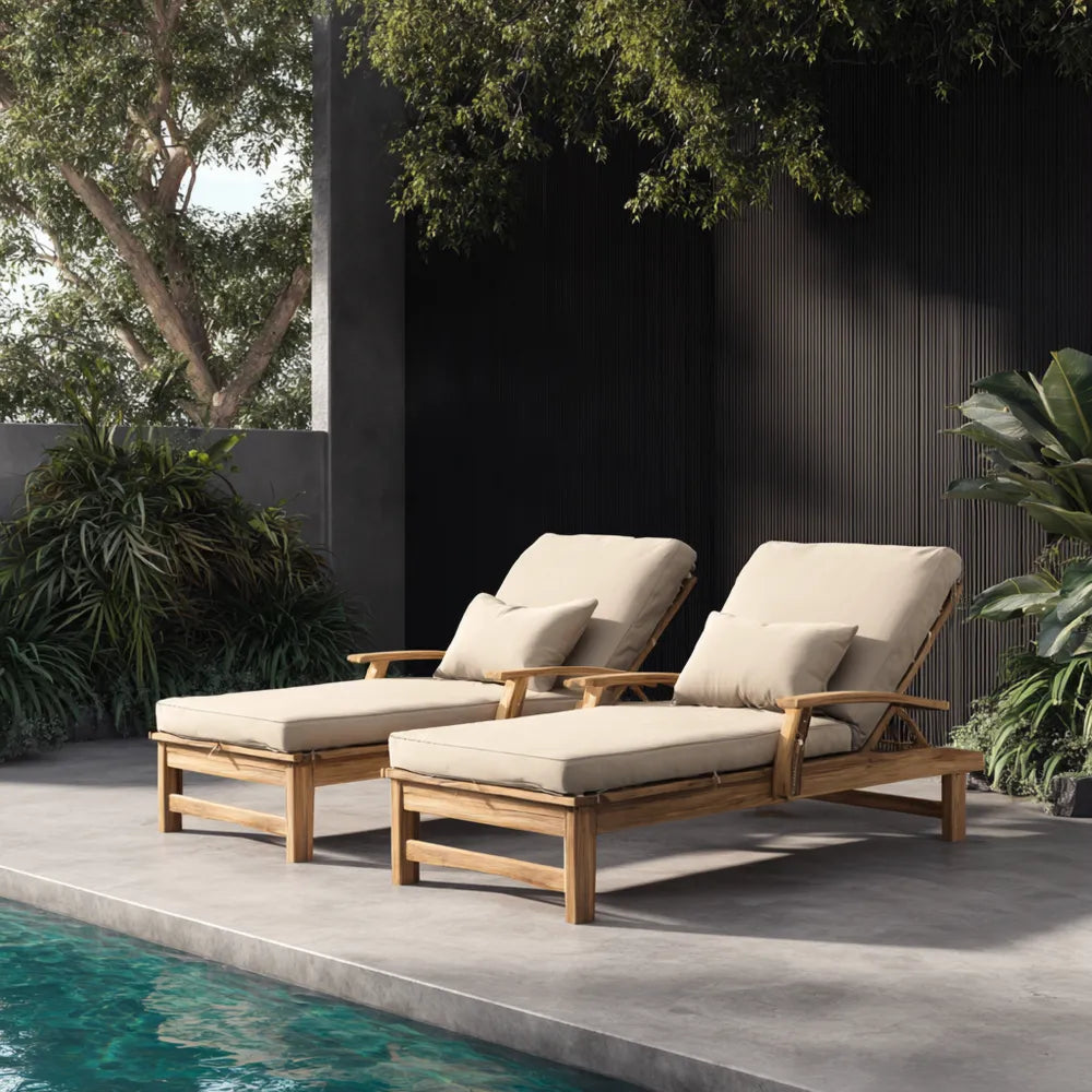 Gartenliege aus Teakholz 200x65x35 cm mit Kissen - Beige - Modernes Design