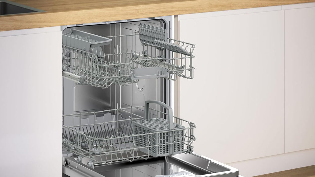 Bosch SMU4ETS08E, Serie 4, Smarter Unterbau-Geschirrspüler 60 cm, Besteckkorb, Spülmaschine mit Programmassistent, besonders Leise, höhenverstellbarer Oberkorb, Automatische Türöffnung, Edelstahl