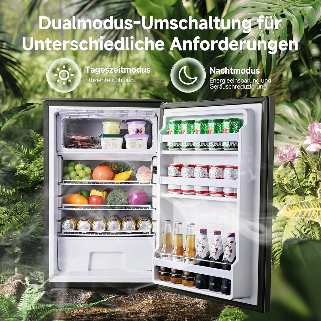 AAOBOSI 110L Kompressor Kühlbox, Zwei Temperaturzonen, Wohnmobil Kühlschrank mit LED-Leuchten, 12/24V DC, Großem Fassungsvermögen Kühlbox Auto, bis -15℃ für Auto, Wohnmobile, Boote, Camping und Reisen