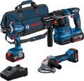 Bosch Professional 18V System Akku-Combo Kit: GSB 18V-45 + GBH 18V-22 + GWS 18V-8 (inkl. 3x GBA 4.0Ah, GAL 18V-40, Werkzeugtasche) – Amazon Exclusive