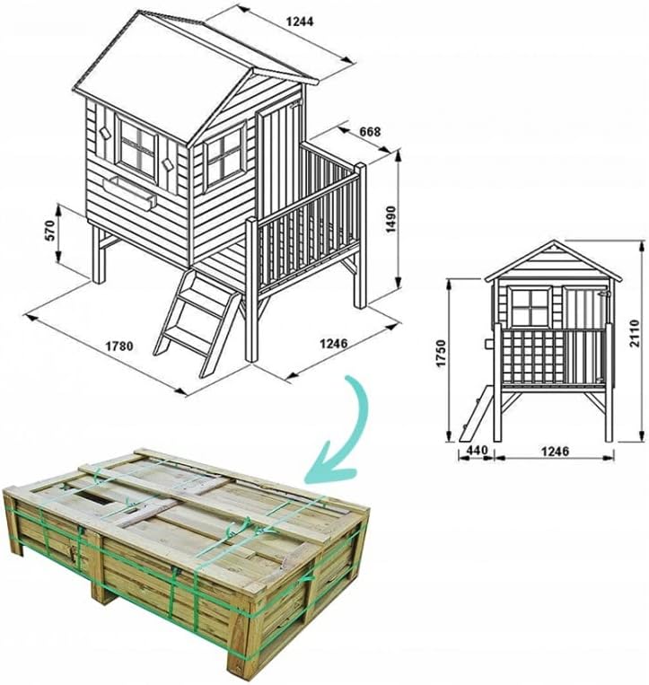Gartenhaus Kinder - Spielhaus Kinder Outdoor - Aus Imprägniertem Gehobeltem Kiefernholz - Originell und Einzigartig Gartenspielhaus - Holzart Gehobelte Kiefer
