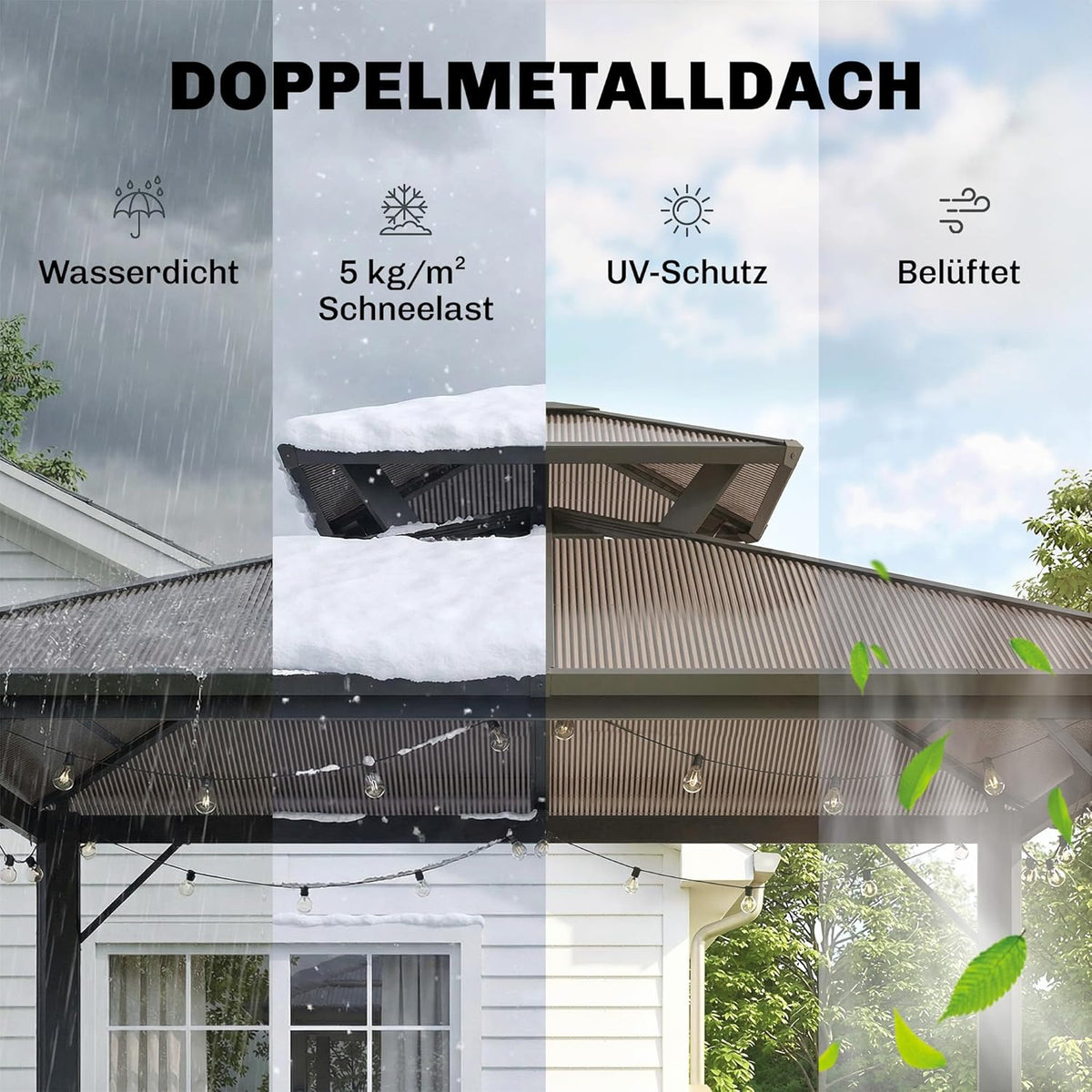 Outsunny Grillpavillon 2,5 x 1,5 m, Wasserdicht Grillüberdachung mit Doppeldach aus Polycarbonat Seitenregalen Aluminiumrahmen UV-Beständige Grill Pavillon Grillzelt für BBQ Garten Party Braun