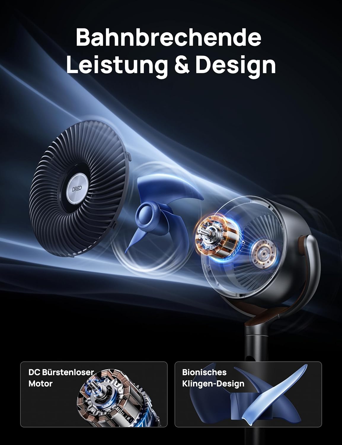 Dreo 20dB leiser Standventilator, 120°+120° Omni-direktionale oszillierende Ventilator, 26M Windentfernung, 1200m³/h Luftvolumen Echt Turbo-Luftzirkulator Fans, 102CM Höhe 3 Modi 8-Geschwindigkeit