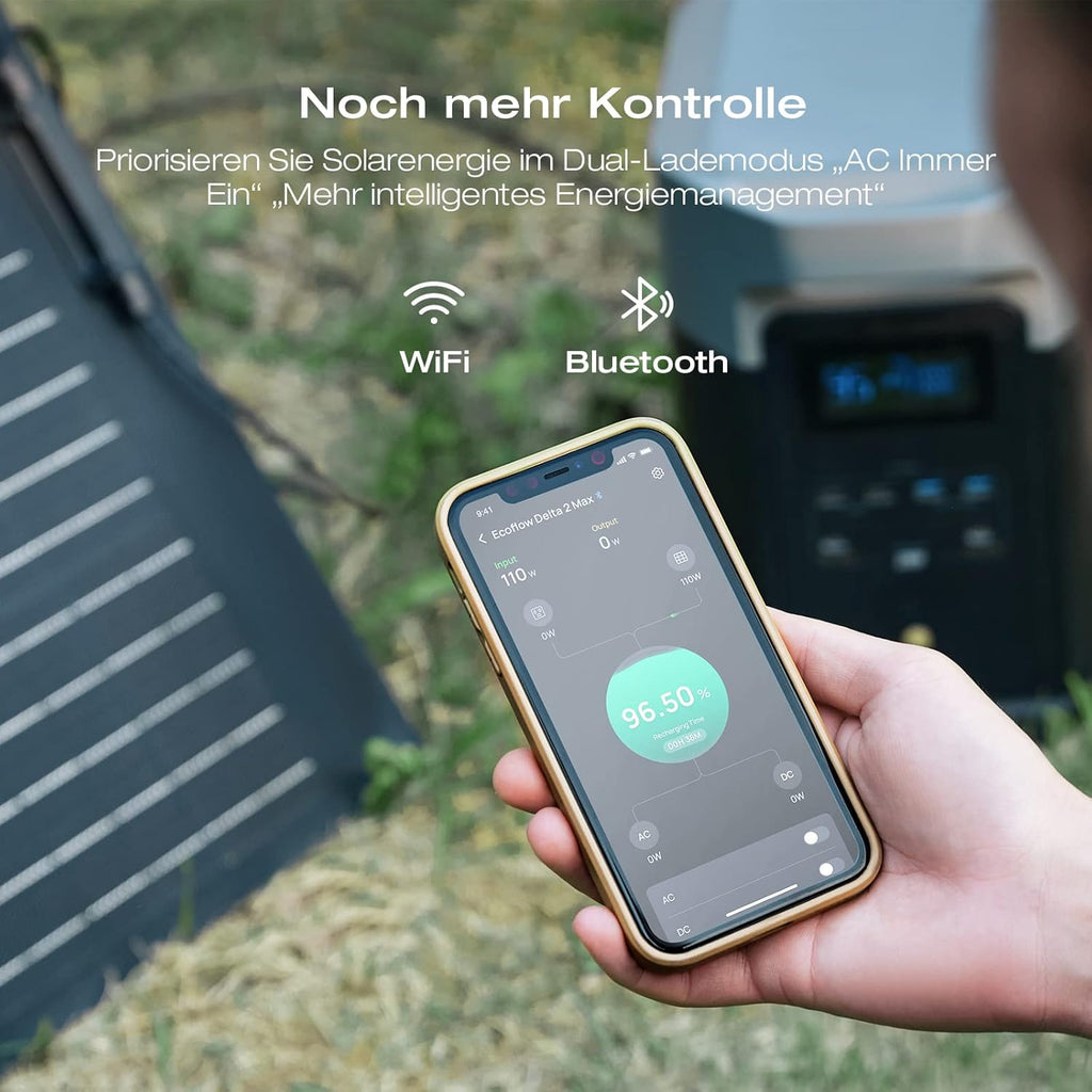 EcoFlow DELTA 2 Max tragbare Powerstation 2048Wh, erweiterbar 2-6 kWh, LFP-Batterie mit 3000 Zyklen, 80% Ladung 1 Std, 3000W Max Ausgangsleistung, Solargenerator für Zuhause, Camping, Wohnmobil