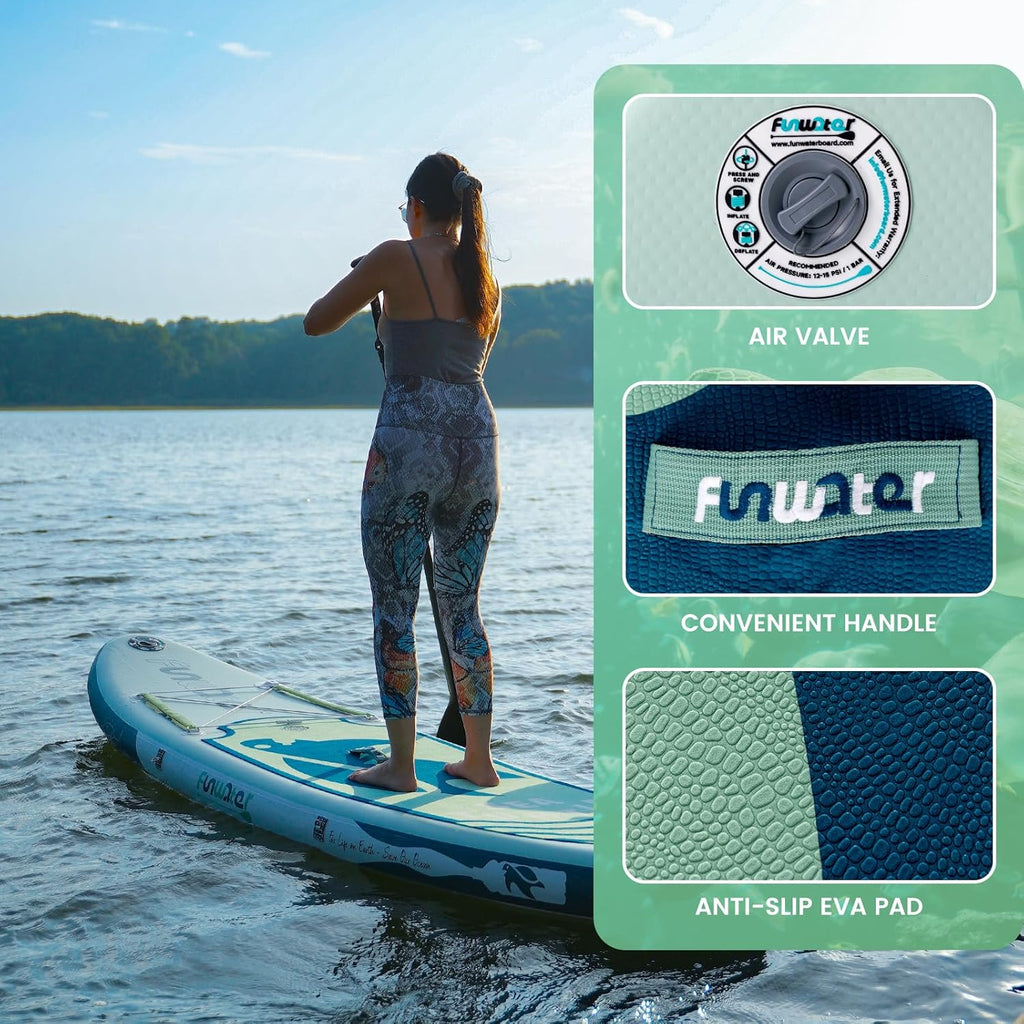 FunWater 320CM&350CM Stand Up Paddle Board Mit Vollem Zubehör Paddleboard SUP Board Mit Verstellbares Paddel, Pumpe, Reiserucksack, Leine, wasserdichte Tasche