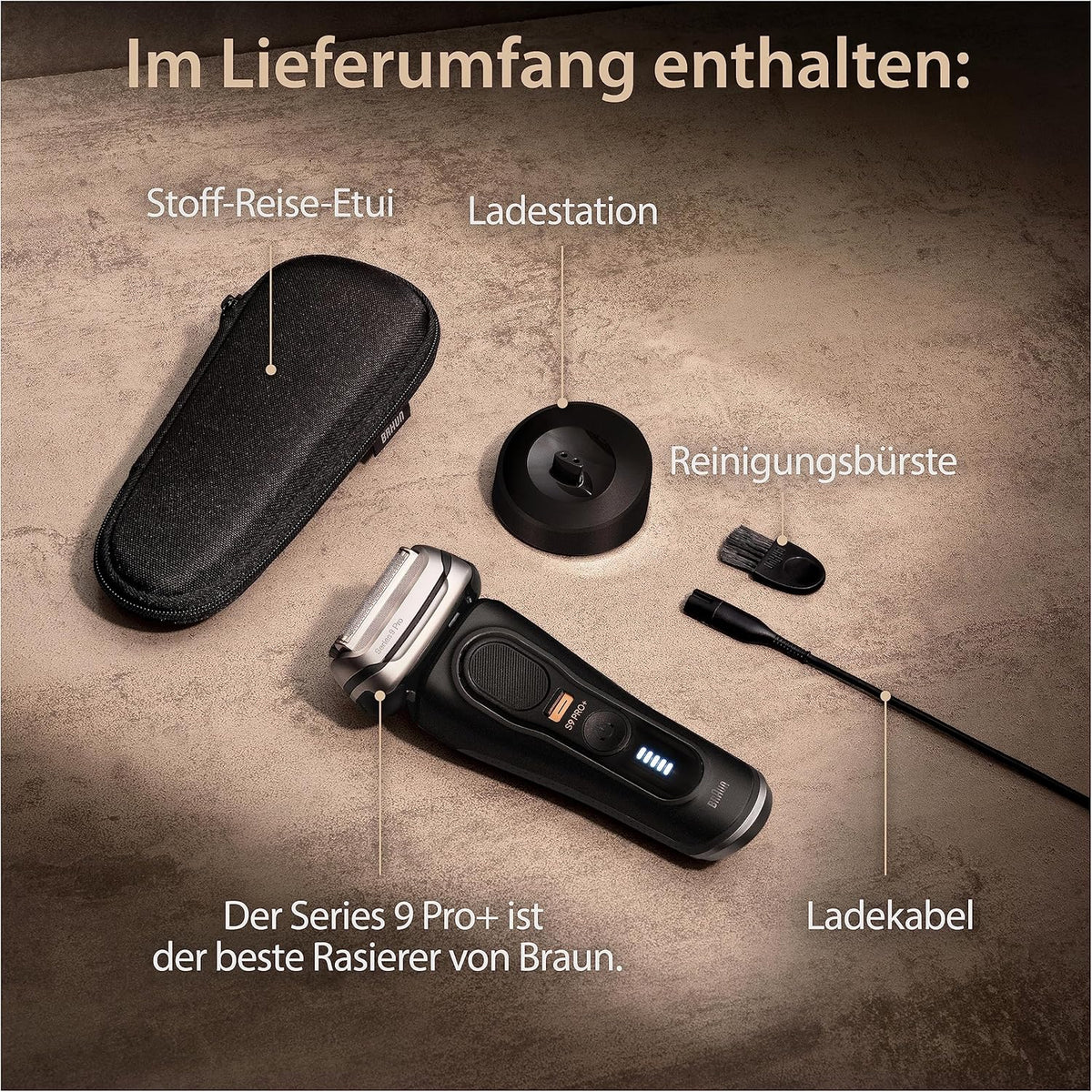 Braun Series 9 Pro+ Rasierer Herren Elektrisch, Elektrorasierer mit 5 Rasierelementen, Rasierapparat, Langhaarschneider ProTrimmer, Ladestation, 60 Min Akku, Wet&Dry, Made in Germany, 9510s, Schwarz