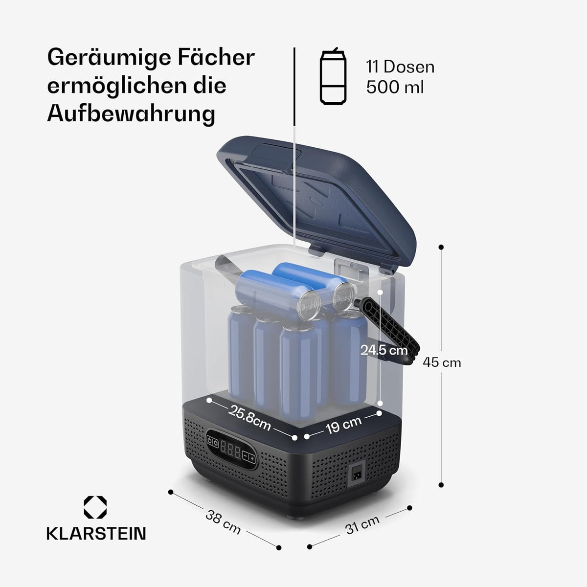 Klarstein SwiftFrost 12L Kompressor Kühlbox mit Gefrierfach – tragbare elektrische Kühlbox, LED-Anzeige, Dual Power (12 V/230 V), –20 °C bis 20 °C, ECO- und MAX-Modus, ideal für Camping und Auto