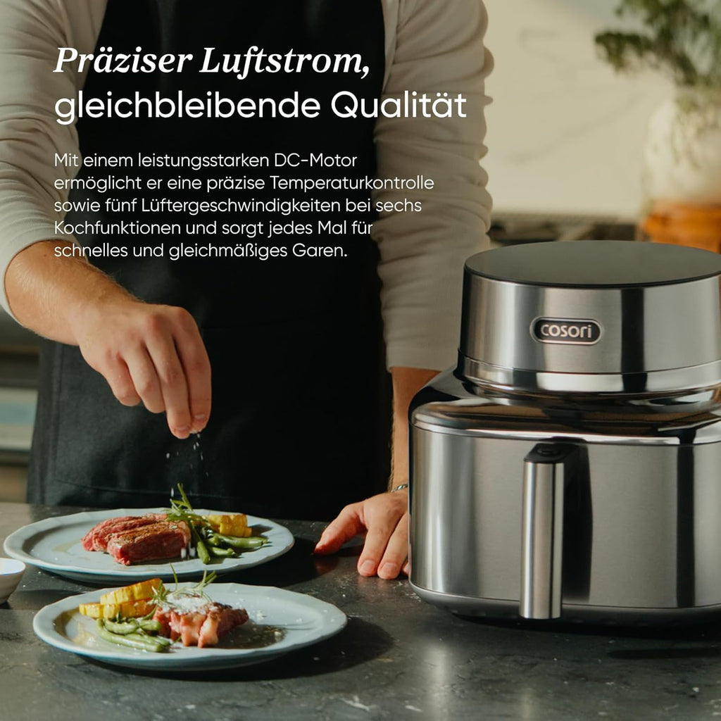 COSORI Airfryer | Iconic Single | 96% Metall | Keramikbeschichtung ohne PFas und BPA | 7-in-1 6,2L Heißluftfritteuse | 61% energiesparend | 50+ Rezepte | spülmaschinenfest | silber | SE601S