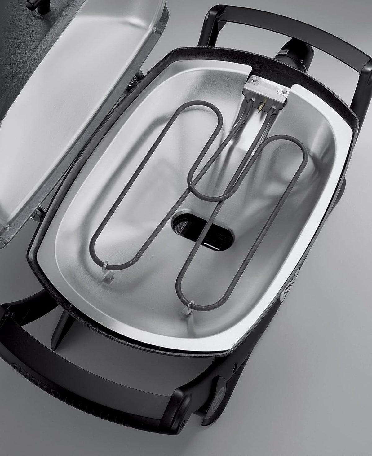 Weber Q2400 Elekrogrill mit Stand + Seitentischen, 54 x 39cm Grillfäche, portable, 2-geteilter porzellanemaillierter Guss-Grillrost, Aluminiumguss Deckel & Gehäuse - Dark Grey (55020879)