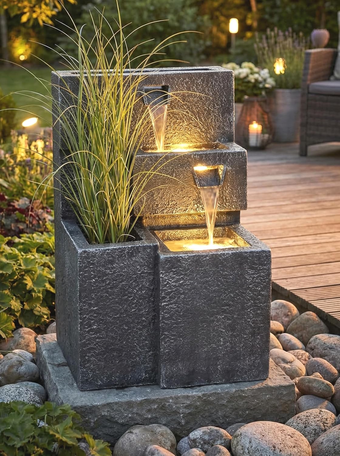 Springbrunnen "Grada" Bepflanzbar mit LED Beleuchtung, Wasserfall Gartenbrunnen Kaskade Terrassenbrunnen