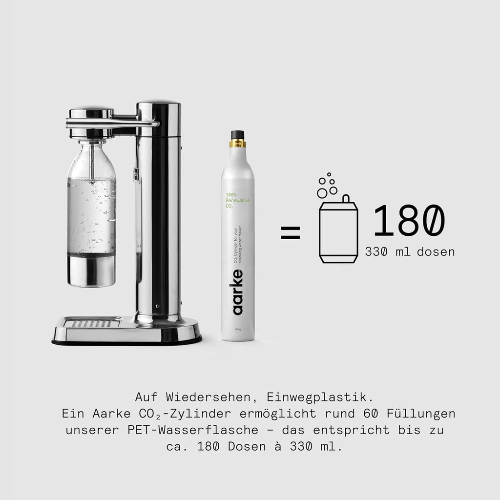 Aarke Carbonator 3, Wassersprudler aus Edelstahl im modernen Edelstahl Finish mit BPA-freier 1L PET-Flasche, Sprudelwasserbereiter für Leitungswasser, kompatibel mit 60L CO2-Zylindern