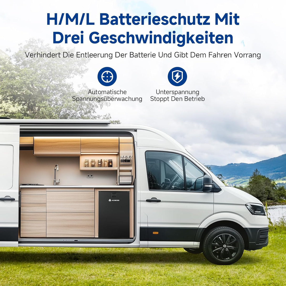 AAOBOSI 110L Kompressor Kühlbox, Zwei Temperaturzonen, Wohnmobil Kühlschrank mit LED-Leuchten, 12/24V DC, Großem Fassungsvermögen Kühlbox Auto, bis -15℃ für Auto, Wohnmobile, Boote, Camping und Reisen