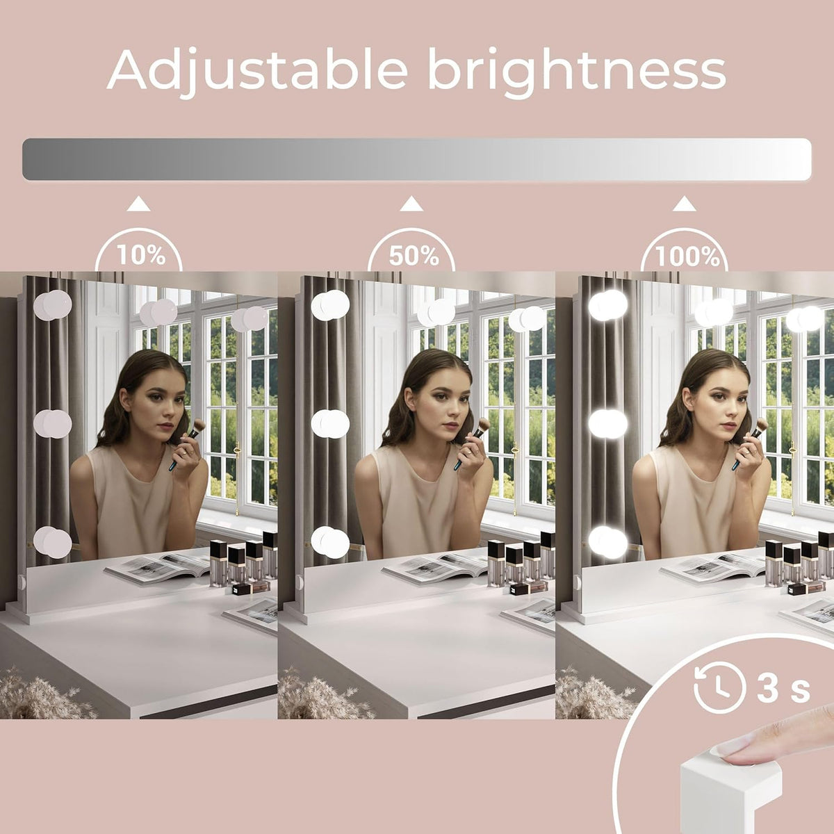 Lookway Schminktisch MADA Elite II mit LED-Spiegel – Eleganter Kaschmir oder Weiß Hochglanz, Wandmontage, Geräumige Schubladen (Kaschmir/Kaschmir Hochglanz)