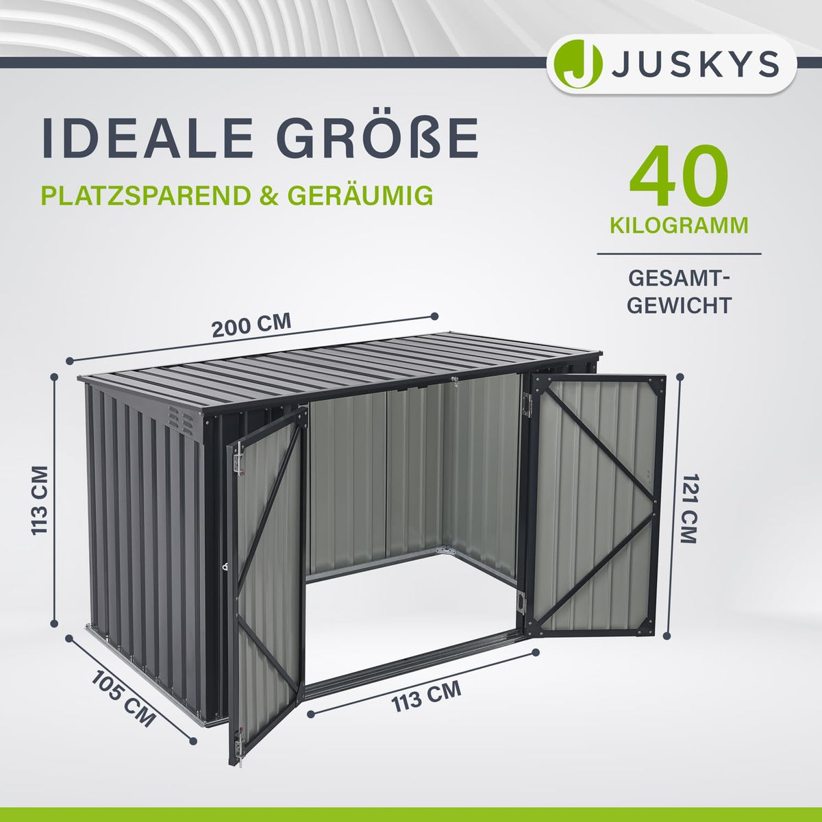 Juskys 3er Mülltonnenbox Namur 3 x 120 Liter Tonnen - 2m² - 2 Türen - Metall Mülltonnenverkleidung Müllbox Müllhaus Aufbewahrungsbox