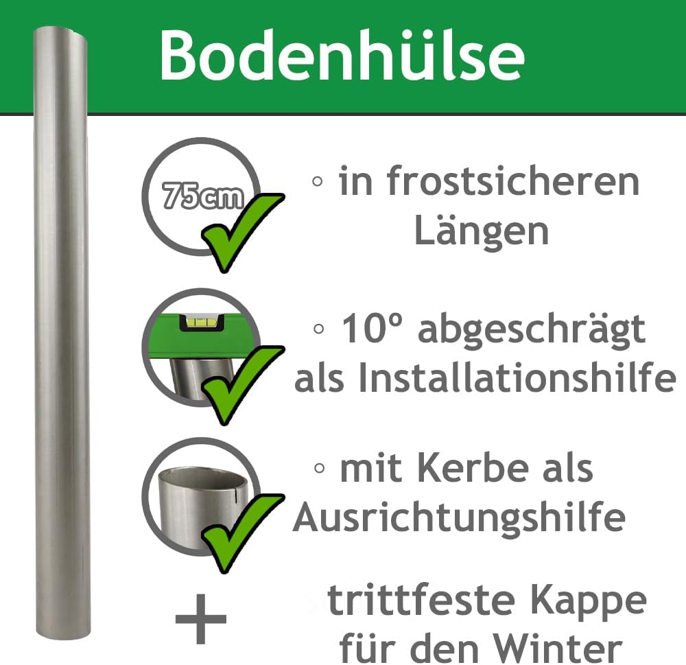 Sonnensegel Pfosten Set - ø101,6mm, höhenverstellbar 3m, aus V2A Edelstahl inkl. Zubehör - 4-Fach Flaschenzug-Set & 0,75m Bodenhülse | Befestigung für sehr große Segel (2er Set)