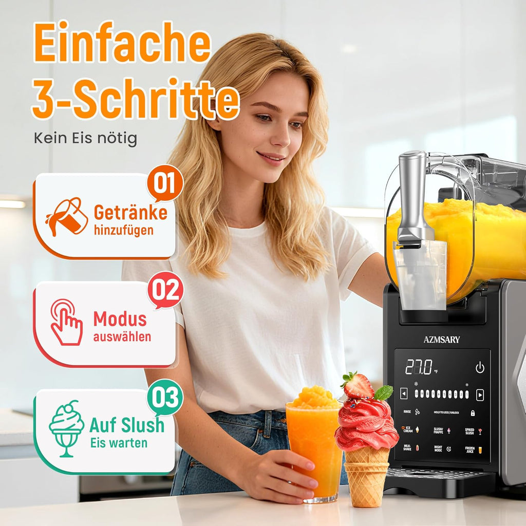 Slush Maschine – 2,5 L Eismaschine & Slushie Maschine für Zuhause, mit LED-Display, 6 voreingestellten Programmen für Eiscreme, Frappés, Milchshakes, automatischer Reinigung (Black) (Black)