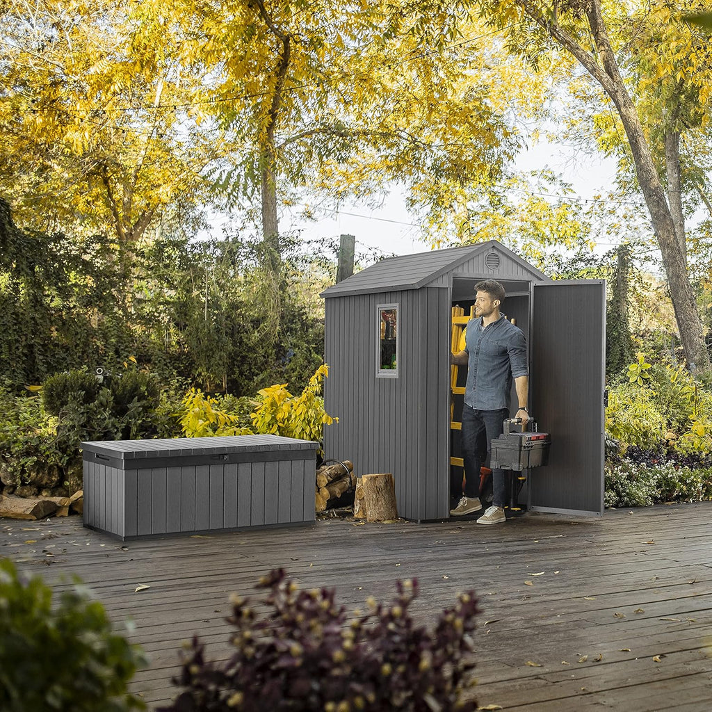 Keter Gerätehaus Darwin 4x6, Grau, Außenmaße 184,5x125,8x205cm, wartungsfrei, wetterfest, wasserdicht, mit Unterboden