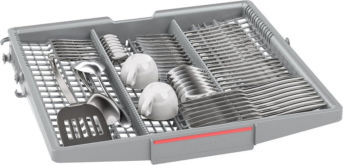 Bosch SMU4ETS08E, Serie 4, Smarter Unterbau-Geschirrspüler 60 cm, Besteckkorb, Spülmaschine mit Programmassistent, besonders Leise, höhenverstellbarer Oberkorb, Automatische Türöffnung, Edelstahl