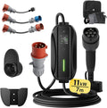 dé Mobile Wallbox/Ladestation 11kW 3-phasig|7m|6-16A] mit Traveller Adapter Set, Ladekabel CEE 16A auf Typ 2 und EV Ladegerät für Model Y/3, ID.3/4/5, MG4, EX30, e-up, e-tron, Zoe und andere EV