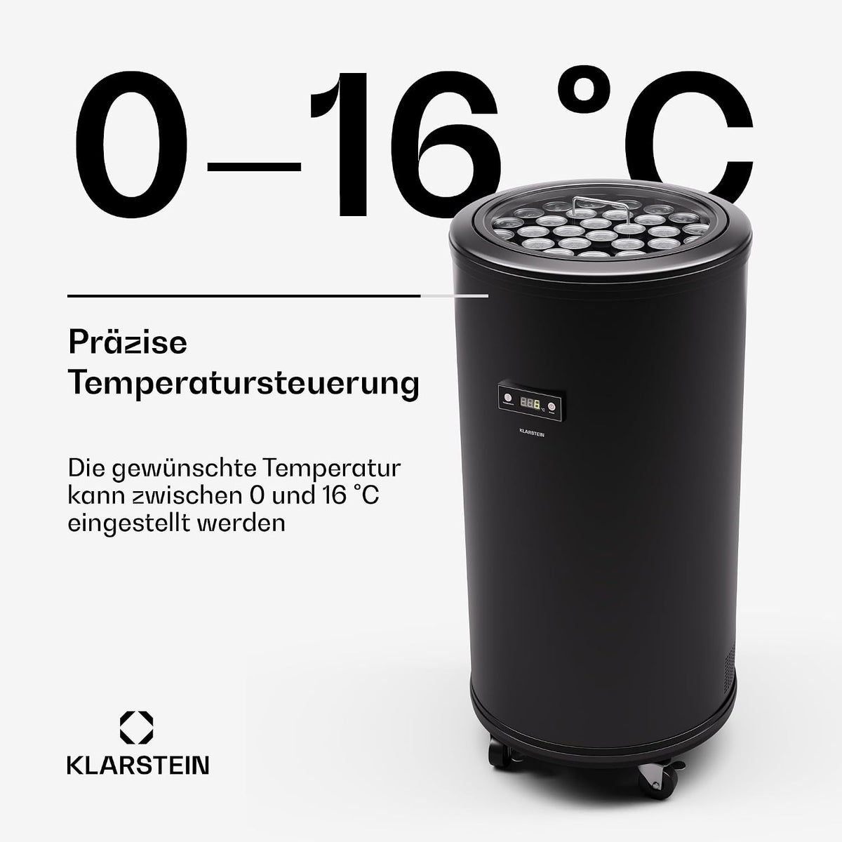 Klarstein Beersafe L Kühlschrank mit LED Display, Edelstahl-Kühlschrank für Zimmer, Indoor/Outdoor Getränkekühlschrank, Weinkühlschrank für Getränke, 75L Kühlschrank mit 360° Sicht, 0-16°C
