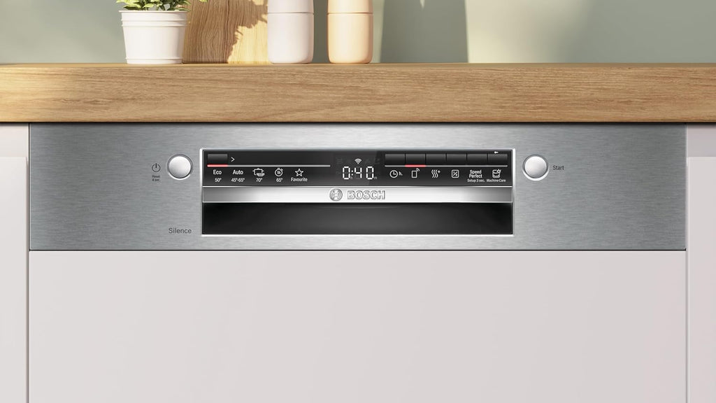 Bosch SMU4ETS08E, Serie 4, Smarter Unterbau-Geschirrspüler 60 cm, Besteckkorb, Spülmaschine mit Programmassistent, besonders Leise, höhenverstellbarer Oberkorb, Automatische Türöffnung, Edelstahl