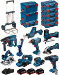 Professional Kit 18V BK1002 (GST 18V-LI S+GKS 18V-LI+GBH 18V-21+GWS 18-125V-LI+GSR 18V-55+GSA 18V-LI C+GDX 18V-180+GLI 18V-300+GHO 18V-LI+GSS 18V-10+3 Batterien 5,0Ah+Ladegerät+8xL-Boxx+Caddy)