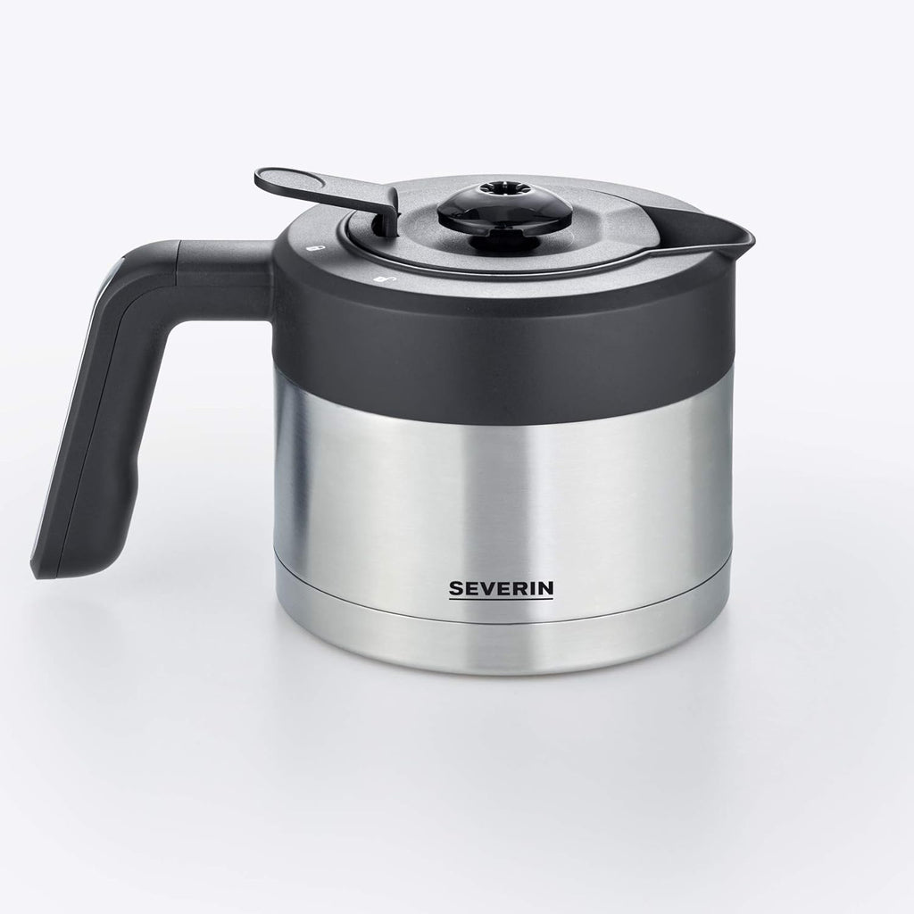 Severin Filterkaffeemaschine "Caprice" mit auslaufsicherer Thermokanne, wie von Hand aufgebrüht, Kaffeebereiter für bis zu 8 Tassen, Kaffeemaschine mit Timer, 1l, Edelstahl-gebürstet/schwarz, KA 5763